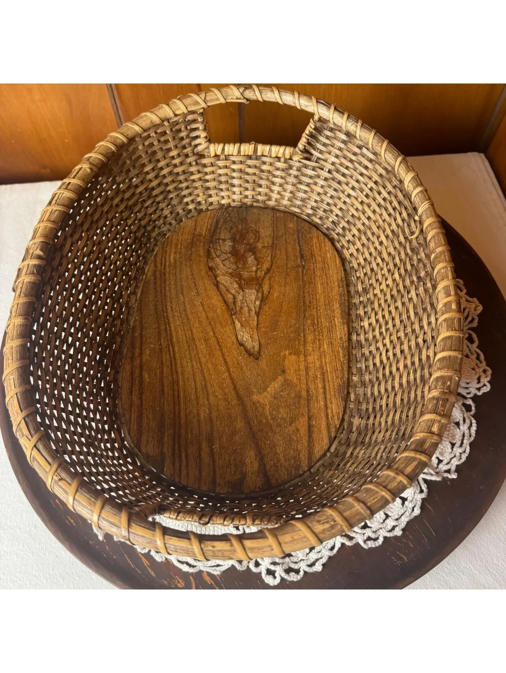Vintage Woven Basket Stonewall Kitchen Wood Bottom Serving Tray 14 Inch